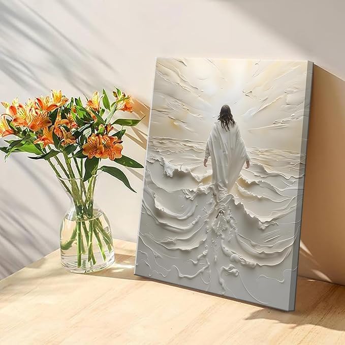 Abstract Jesus Walking on Water Canvas Wall Art Christian Spiritual Wall Decor - Image 4
