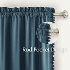 NICETOWN Pom Pom Slate Blue Velvet Curtains 96 Inch Long - Image 4