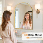 Bathroom Mirror for Wall, 30x20 Inch Arched Mirror, Matte Gold Metal Framed - Image 8