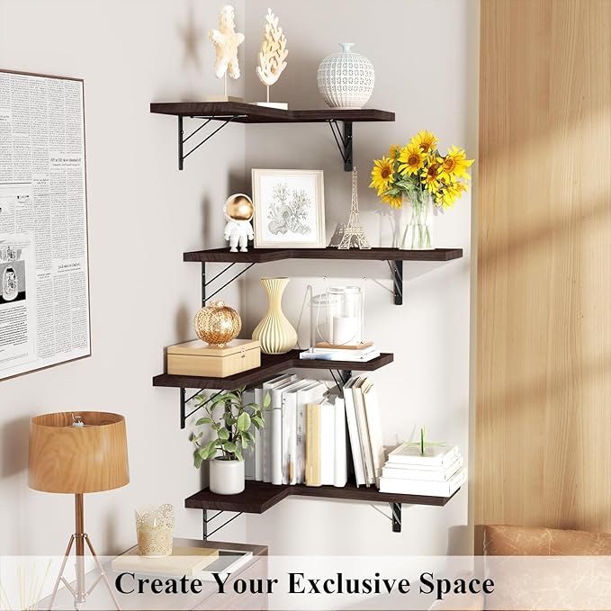 Love-KANKEI Corner Shelf Wall Mounted Set of 4, Floating Wall Shelves - Image 2