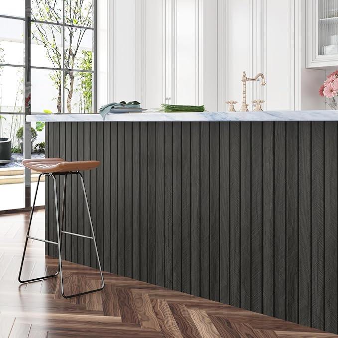 Grey/Black 3D Wood Panels for Wall Decor 197"x11.8" Peel and Stick Faux Wood - Image 5