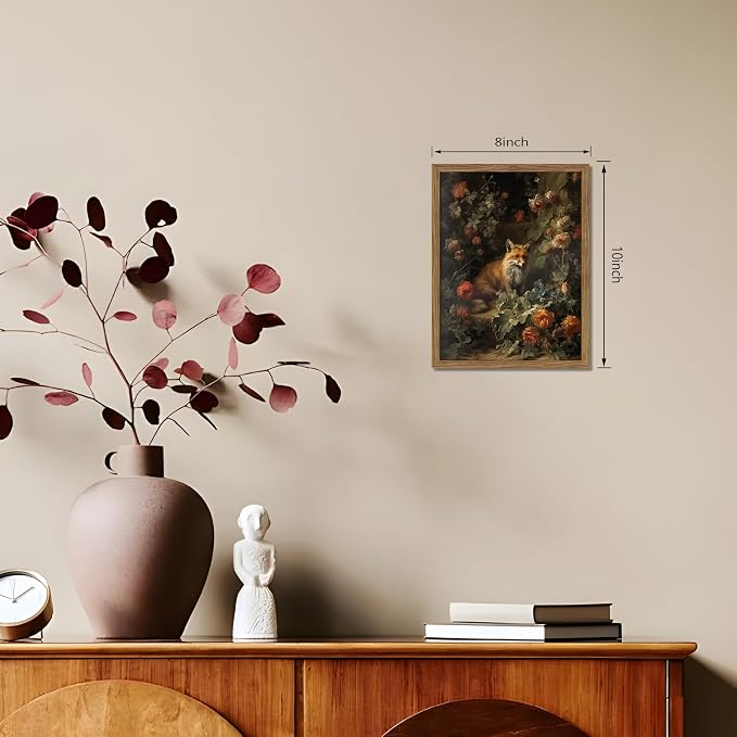 Vintage Fox Canvas Wall Art, Dark Academia Floral Decor, Nature Botanical - Image 3
