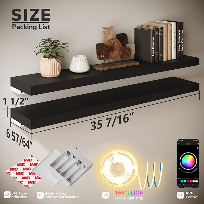 BAMEOS RGB LED Floating Shelves - Image 2
