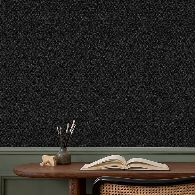 Black Peel and Stick Wallpaper Slight Velvety Feeling Woven Fabric Grasscloth - Image 4