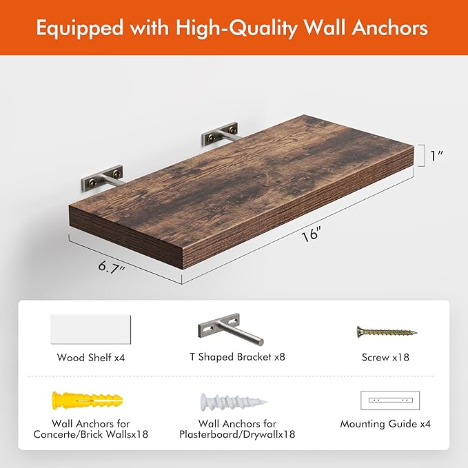 YUFLINX 16’’Rustic Brown Floating Shelves - Image 6