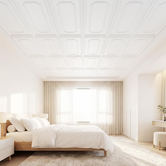 Giantex 12 Pack PVC Wall Panels, Glue Up or Drop Ceiling Panel, Waterproof 3D - Image 8