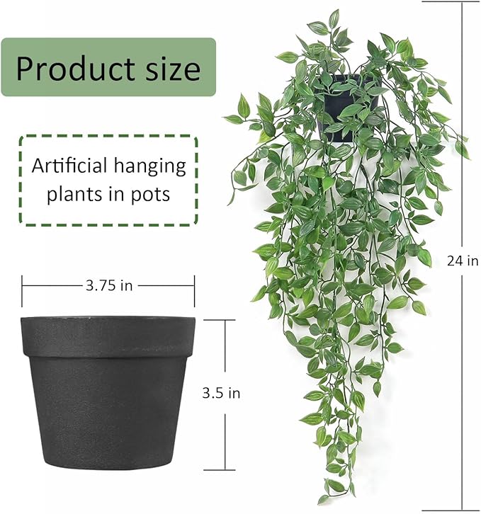 Fake Hanging Plants Artificial Small Potted Plants Mandala Leaves Faux Vines - Image 3