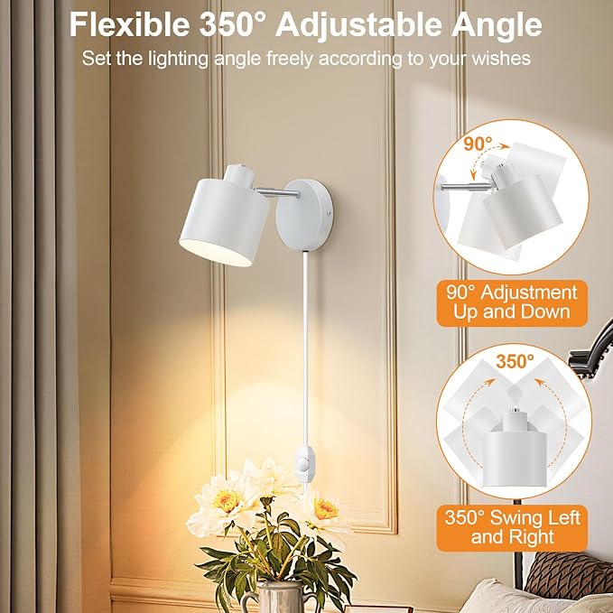 Lightess Plug in Sconce Set of Two, 350° Adjustable Dimmable Wall Light - Image 5