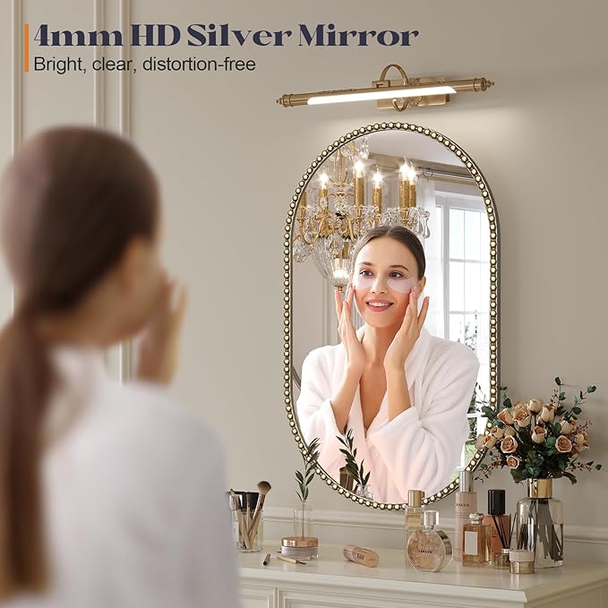Gold Oval Mirror for Bathroom, Champagne Bronze Vintage Vanity Mirrors for - Image 2