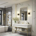 Wall Mount Mirror for Bathroom, Brushed Gold Metal Framed Rounded Corner - Image 7