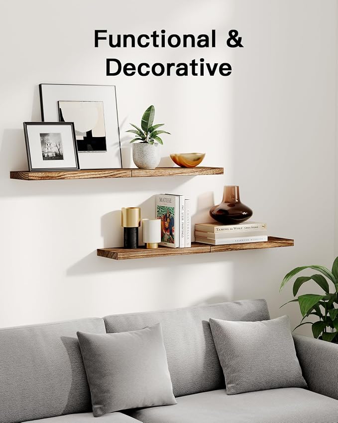 AMADA HOMEFURNISHING Floating Shelves, Paulownia Wood Wall Shelves - Image 3