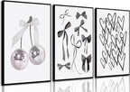 BOKPEN 3pcs Black and White Trendy Preppy Wall Art Bows Disco Ball Many Heart by bokpen