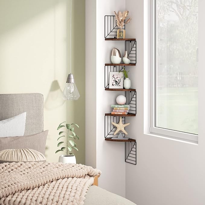 Love-KANKEI Corner Shelf Wall Mount of 5 Tier, Rustic Wood Floating Shelves - Image 4