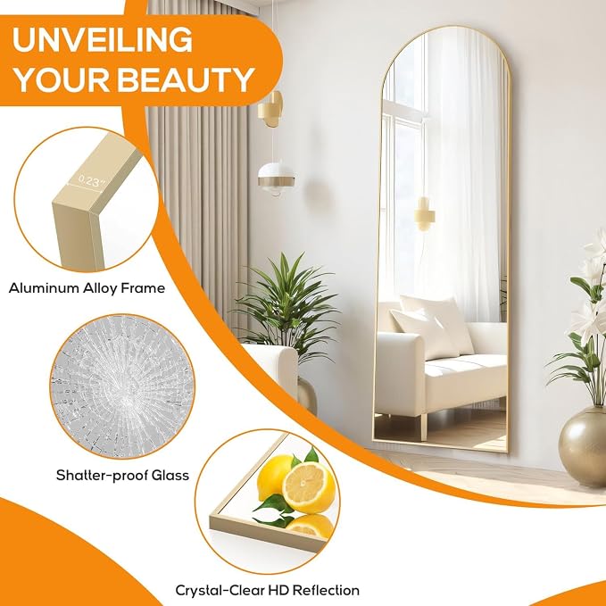 Arched Mirror Full Length, Upgraded 16"x59" Body Wall Mirrors - Image 4