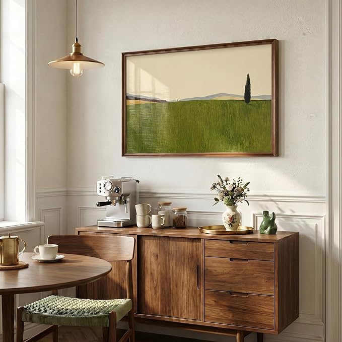Vintage Framed Green Abstract Landscape Wall Art, Modern Sage Green Canvas - Image 2