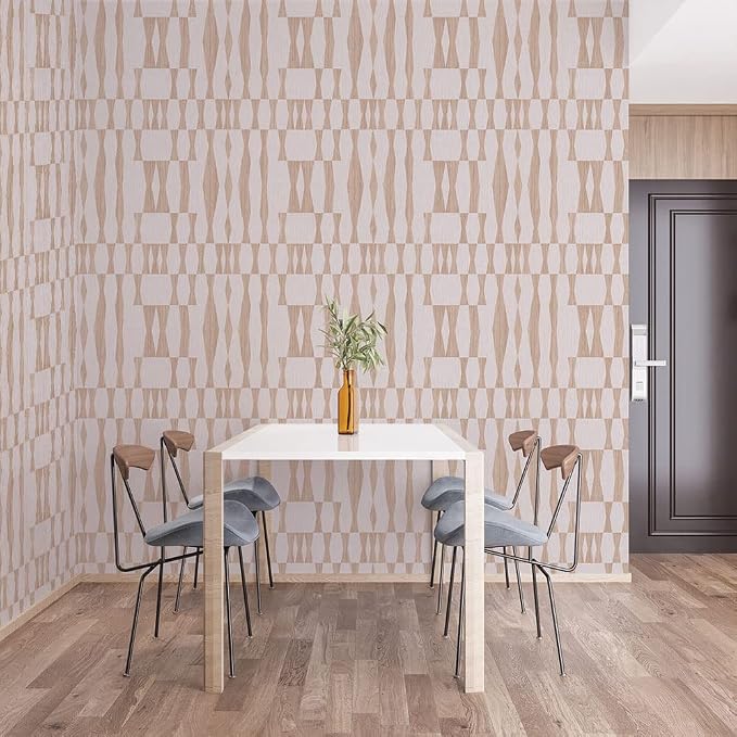 Tempaper Beige Textured Faux Grasscloth Geo Removable Peel and Stick Wallpaper - Image 4