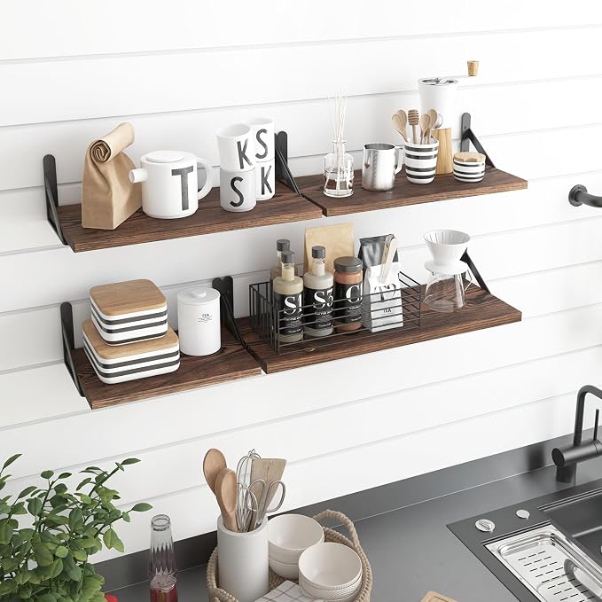 YGEOMER Floating Shelves for Wall, Different Sizes Dark Carbonized Pine Wall - Image 7