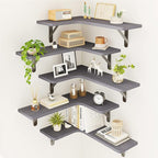 Fixwal Corner Floating Shelves Set of 5, Rustic Wood Wall Mounted Corner Shelf by Fixwal