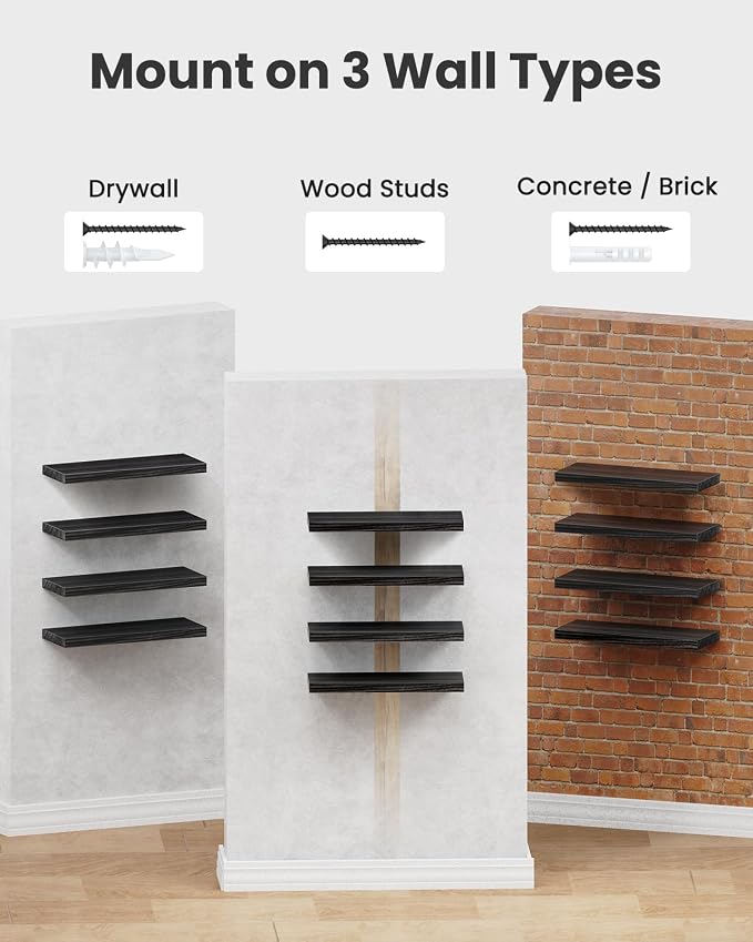 AMADA HOMEFURNISHING Floating Shelves, Paulownia Wood Wall Shelves - Image 5