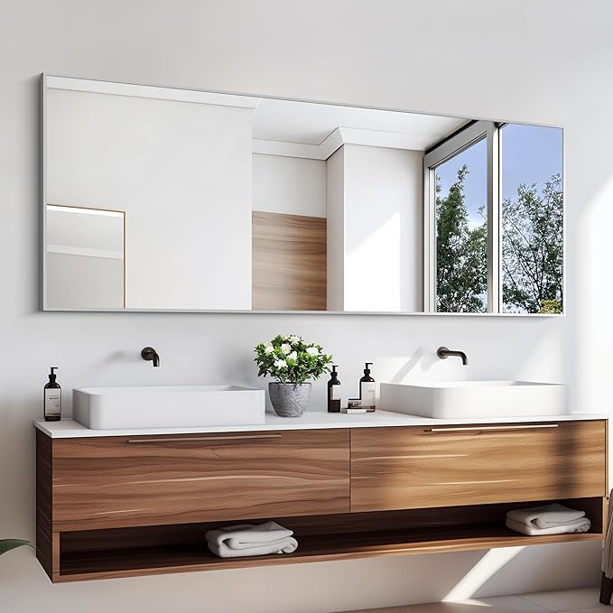 KOCUUY Large Silver Mirror, HD Tempered Glass, Anti-Rust Frame, Modern Design - Image 3