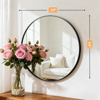 Bathroom Mirror for Wall, 24 Inch Round Mirror, Matte Black Metal Framed Circle - Image 3