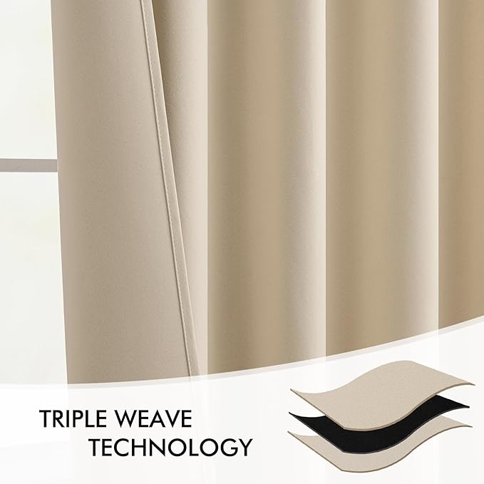 MIULEE Cream Beige Back Tab Light Blocking Curtains 98 Inch Length 2 Panels Set - Image 7
