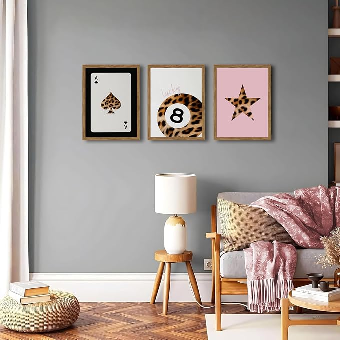 Pink and Black Leopard Wall Art, Lucky Girl 8 Ball Wall Decor Set of 3 Cheetah - Image 7