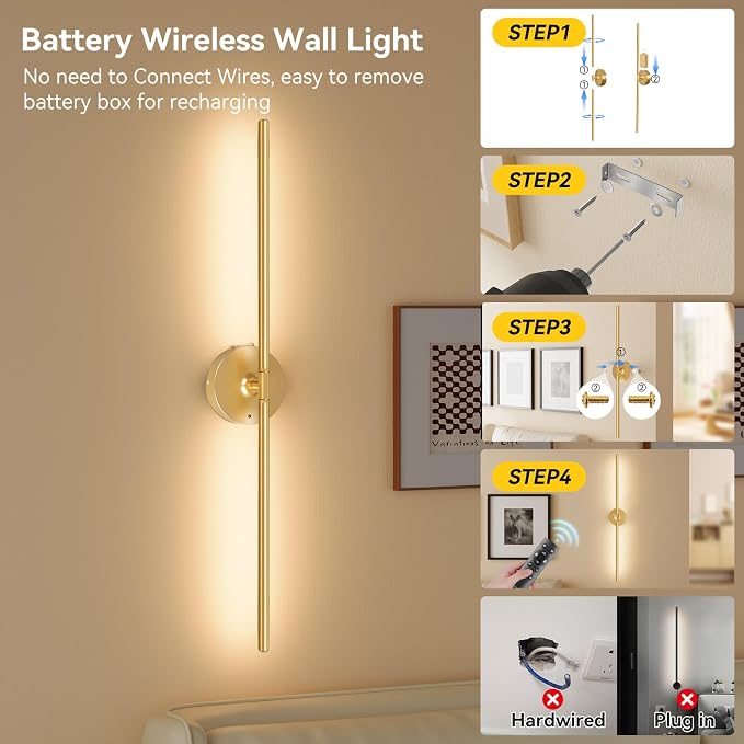 Ouyulong Battery Operated Wall Sconces Set of 2, 8000mAh Wireless Rechargeable - Image 4