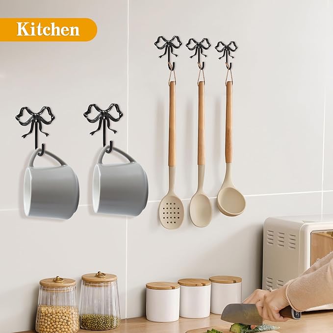 4 PCS Large Size Black Bow Wall Hook, Metal Hooks, Bow Room Decor Hooks - Image 5
