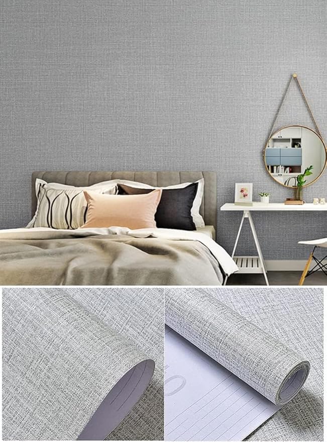 Fabric Peel and Stick Wallpaper Gray Faux Grasscloth Wall Paper Self-Adhesive - Image 6