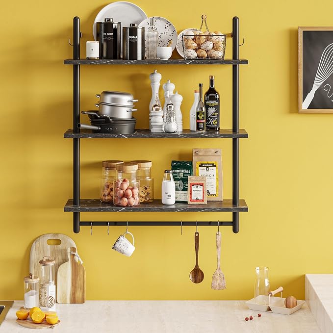 Bestier Floating Pipe Shelving, 31.5" Floating Kitchen Shelves Wall Mounted - Image 3