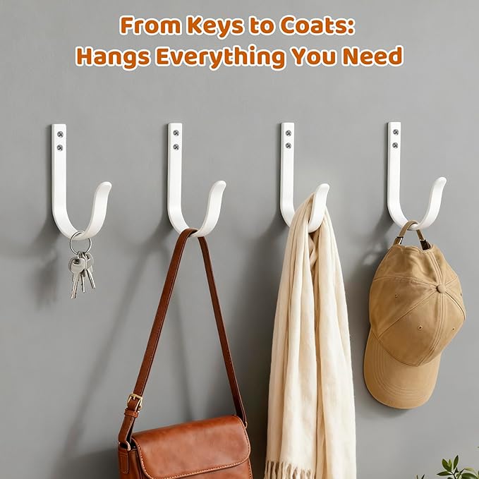12 Pcs Wall Hooks for Hanging, Large Coat Hooks Wall Mount, Heavy Duty Screw in - Image 2