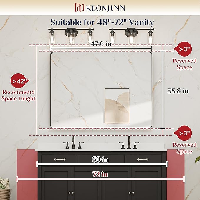 Keonjinn 48 x 36 Brushed Nickel Bathroom Vanity Mirror, Large Rounded Rectangle - Image 6