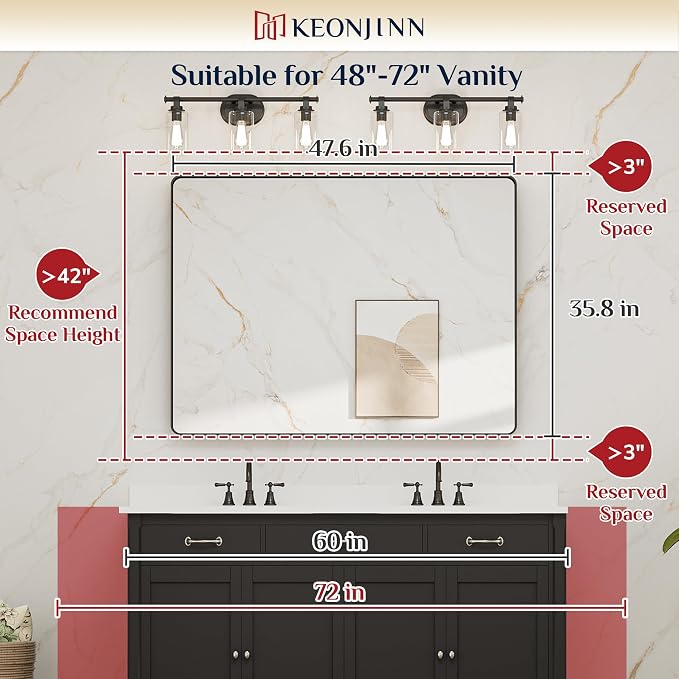 Keonjinn Black Bathroom Mirror for Over Sink, 48” x 36” Large Matte Black - Image 6