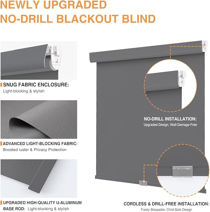 AOSKY No Drill Cordless Blackout Roller Shades - Image 2