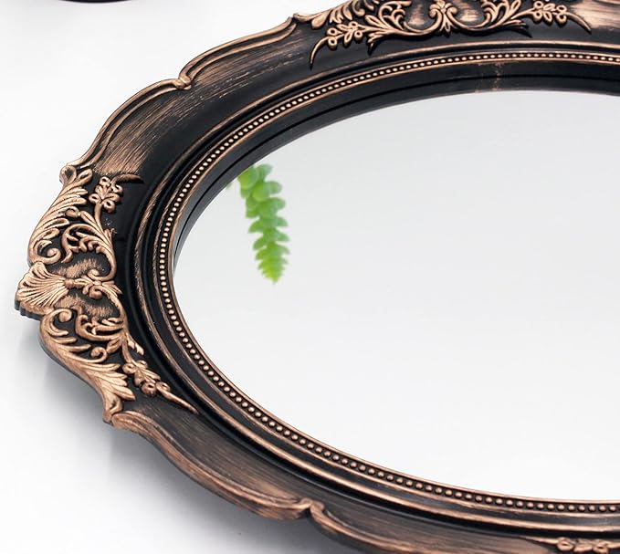 YCHMIR Vintage Decorative Wall Mirror 14.8 x 13.1 Inch Oval Mirror（ Brown） - Image 5