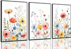 KISSFOX Framed Colorful Wildflower Canvas Wall Art Set Of 3 Flowers Pictures by KISSFOX