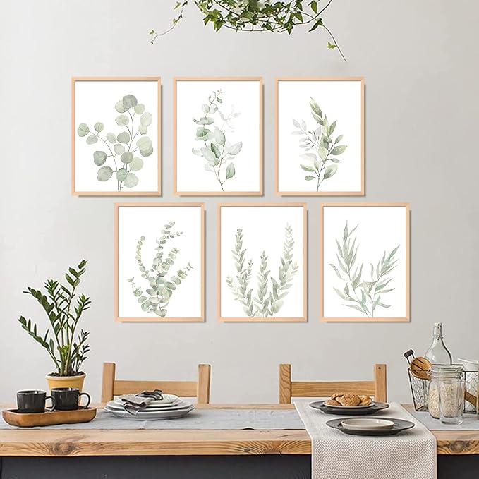 Botanical Plant Wall Art Boho Decor Prints Light Green Eucalyptus Leaf Picture - Image 6