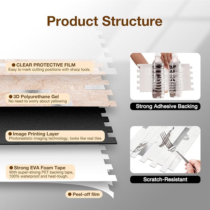 Peel and Stick Backsplash Tile Waterproof Removable PVC Wall Sticker 3D Faux - Image 6