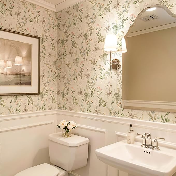 Simon&Siff Vintage Wallpaper Peel and Stick Beige Floral Contact Paper - Image 3
