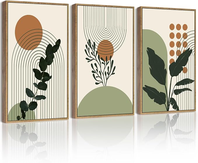 PHOPAGO Boho Plant Wall Art Green Botanical Bohemain Framed Wall Printing by PHOPAGO