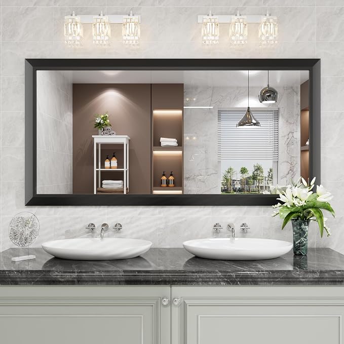 Amorho Black Bathroom Mirror, 60 X28 Inch Thick Metal Framed Wall Mirrors by Amorho