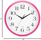 Bernhard Products Pink Wall Clock 12 inch Silent Non Ticking Battery Operated - Image 3