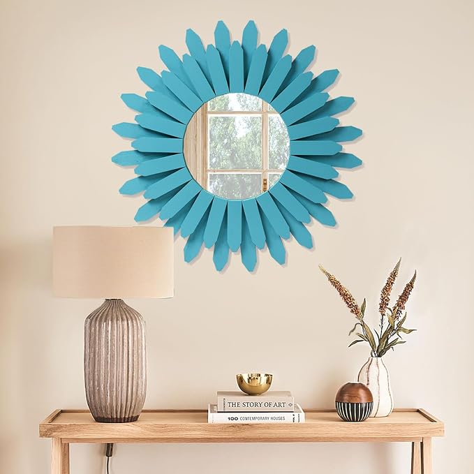 Honiway Beach Wall Decor Mirror 21 inch Wood Coastal Wall Decor Sunburst Boho - Image 2