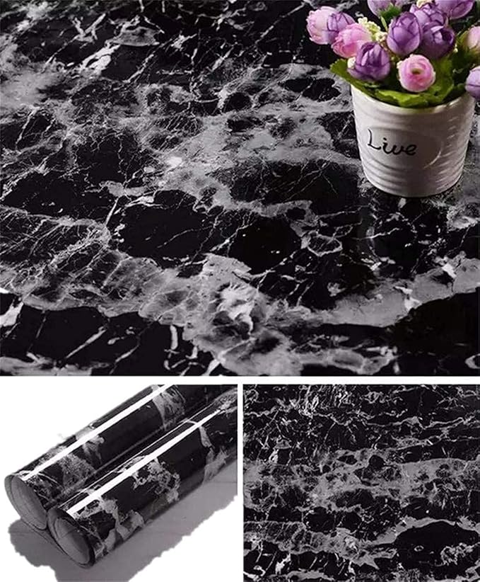 Arthome 11.8"x100" Silver Black Marble Contact Paper, Self Adhesive Wallpaper by ArthomeWALLDECOR