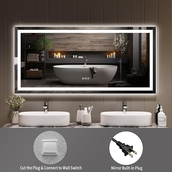 LED Bathroom Mirror 60 x 30 inch, Lighted Bathroom Vanity Mirror - Image 2