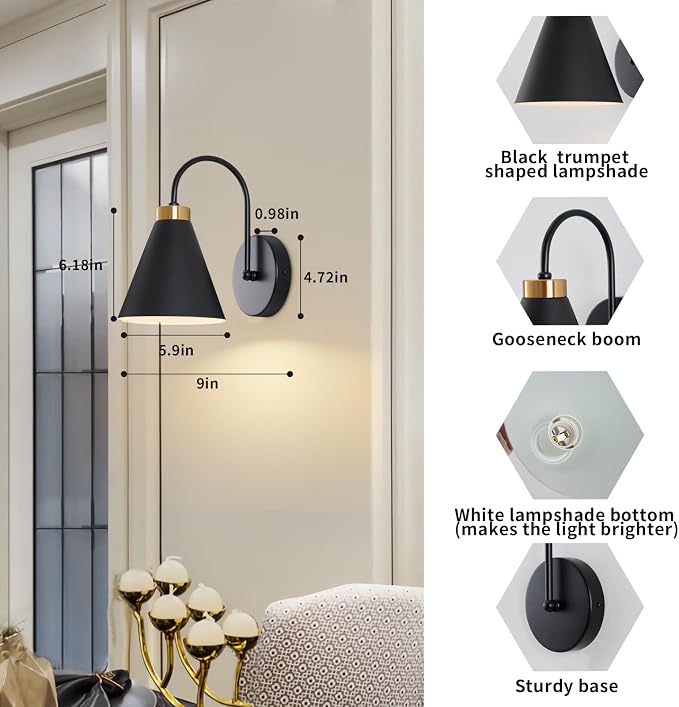 Powfloven Vintage Rechargeable Wall Sconces Set of 2, Battery Operated Bedside - Image 2