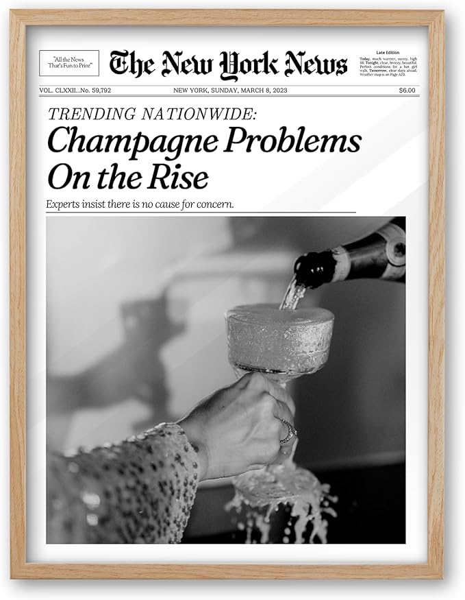 iHery Champagne Problems On the Rise Newspaper Headline Framed Wall Art by iHery