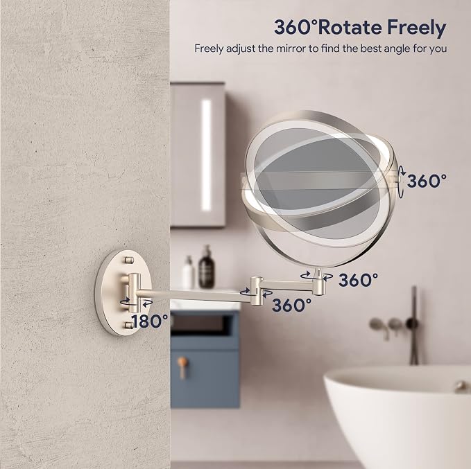Rocollos 9" Wall Mounted Lighted Makeup Mirror, Large Double Sided 1X/10X - Image 5