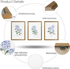 WRFON Blue Hydrangea Framed Wall Art Set of 3, Watercolor Floral Botanical - Image 6